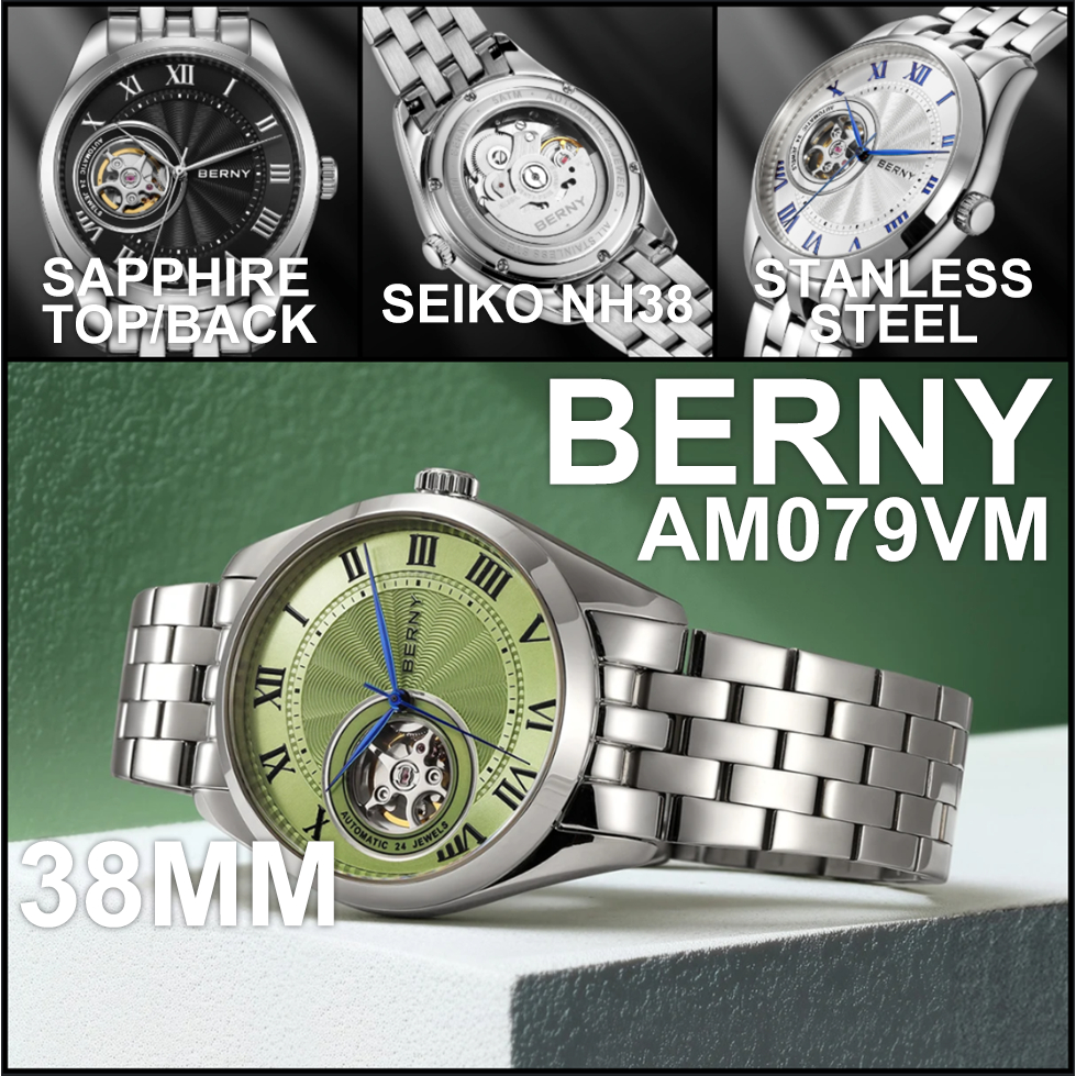 [Pre-order][ออโต้] BERNY AM079VM Open Heart Watch 38MM Sapphire Seiko NH38 นาฬิกาผู้ชาย