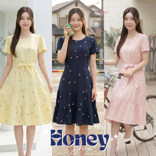 Honey Dress เดรสทำงาน มีกระเป๋าข้าง ทรงสวย คอกลมช่วงเอวตัดต่…