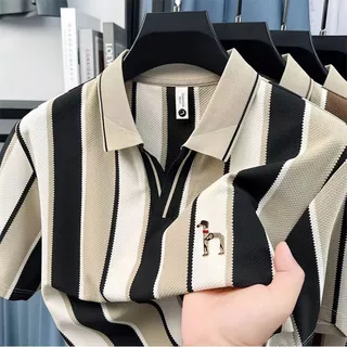 เสื้อโปโลลายทางสำหรับผู้ชาย ปักลายสุนัข ผลิตจากผ้าคุณภาพสูง เหมาะสำหรับใส่ทำงานหรือใส่ลำลอง