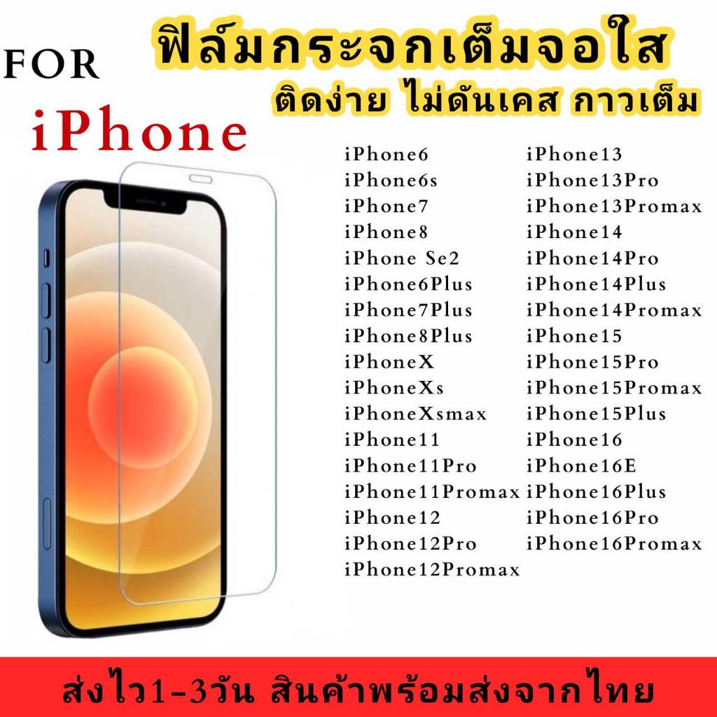 ฟิล์มกระจก กันรอย สำหรับ iPhone ทุกรุ่น X XR 11 11Pro max 12 12Pro max 13 14Pro max 15Pro max ฟิล์มป
