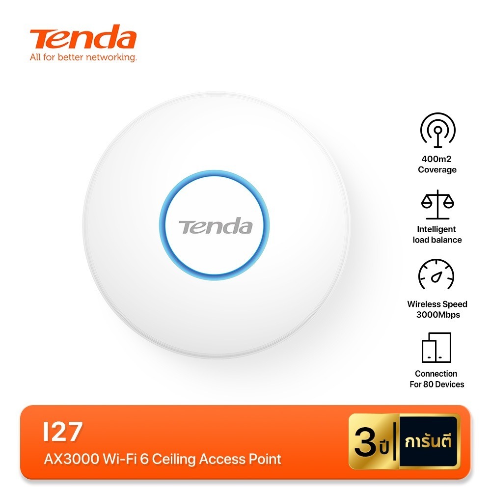 Tenda I27/I29 AX3000 Wi-Fi 6 Ceiling AP เร้าเตอร์ไร้สาย 3000Mbps สัญญาณแรง PoE เหมาะสำหรับออฟฟิศ