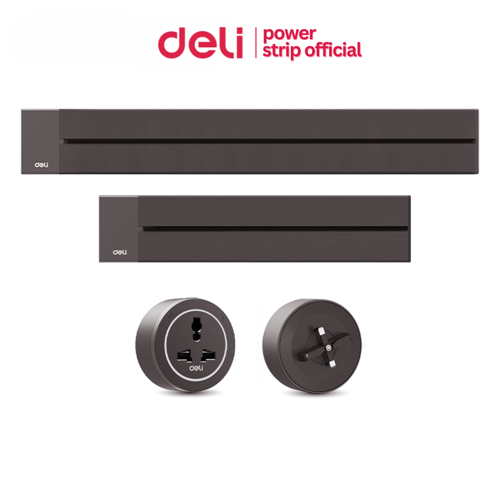 Deli อะแดปเตอร์ซ็อกเกตราง 10A หมุนได้ 360 องศา 2500W อะแดปเตอร์เลื่อนได้ power track adapter