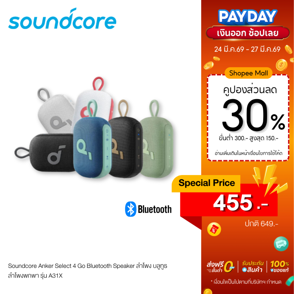 Soundcore Anker Select 4 Go Bluetooth Speaker ลําโพง บลูทูธ ลําโพงพกพา รุ่น A31X