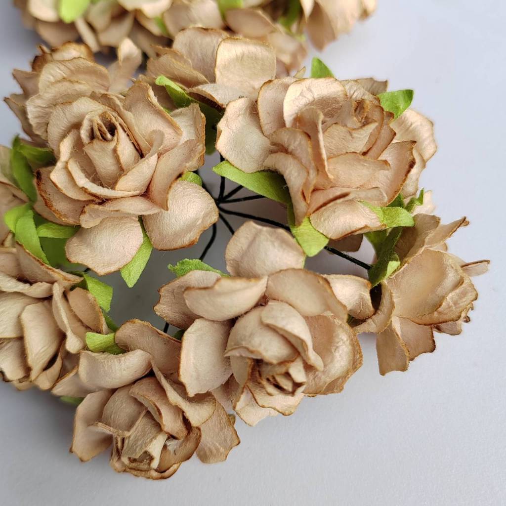 (50 ดอก/ น้ำตาล BR2) ดอกกุหลาบ 30-35 มม ดอกไม้กระดาษ Artificial Paper Flower