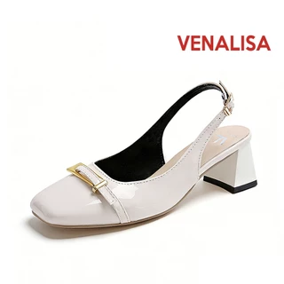 Venalisa รองเท้าส้นสูงแฟชั่นสำหรับผู้หญิง รองเท้าส้นสูงหัวเหลี่ยม รองเท้าหนังฝรั่งเศส ขั้นตอนเดียว