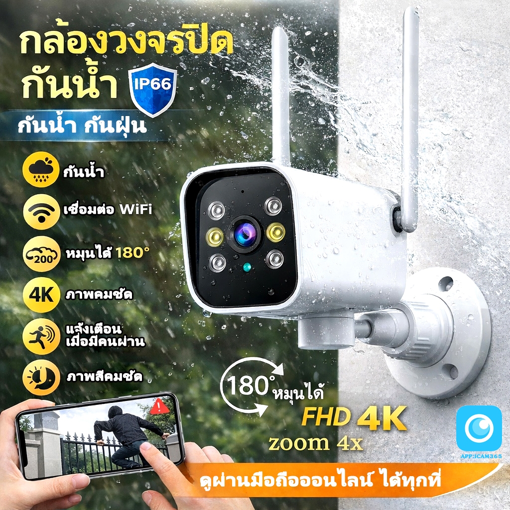 Homemall กล้องกันน้ำภาพชัด 4K กล้องหมุนได้ 4K-H6 Hisilicon เชื่อมต่อไวไฟ  พูดตอบโต้ได้ อินฟาเรด มองเห็นภาพชัดในที่มืด
