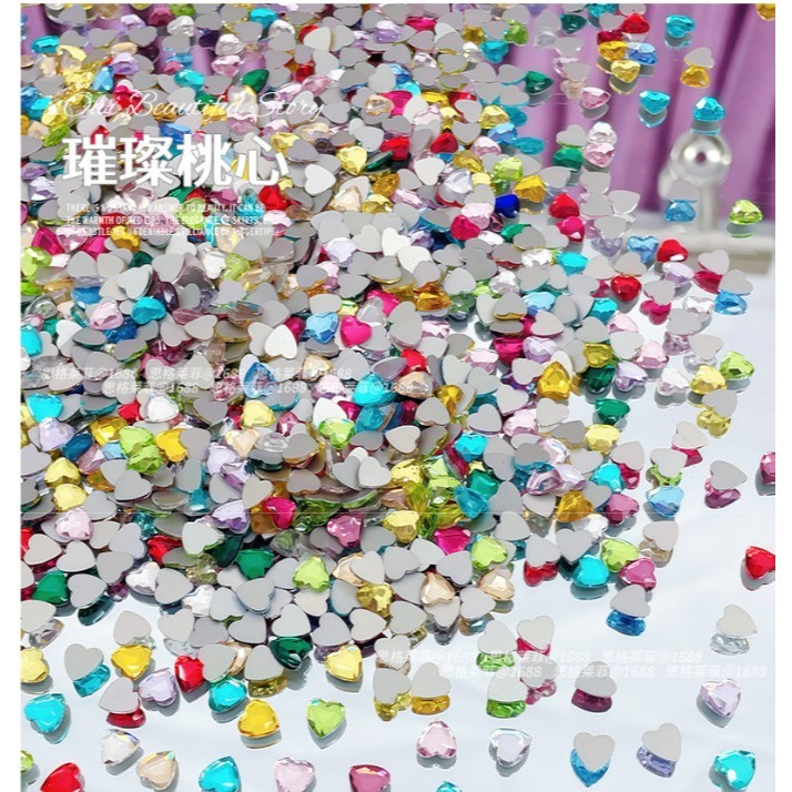 F2.[ถุงละ20 ชิ้น] 🤎💚🤎หัวใจขนาดเล็ก 6 mm หัวใจเพชรตกแต่งเล็บ แบบแยกสี