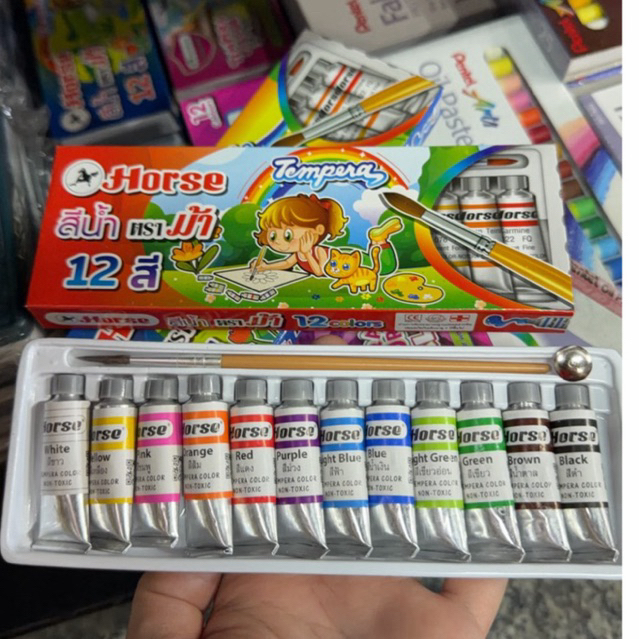 สีน้ำ ตราม้า Horse 12 สี Tempera แถมพู่กัน
