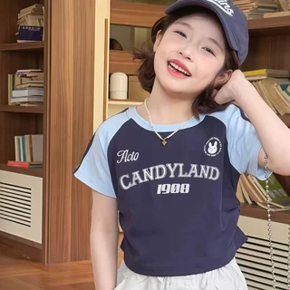 Beryl kids🌸เสื้อผ้าเด็กหญิง🎀เสื้อยืดแขนสั้นเด็กแฟชั่น ลายตัวอักษร หวานและสบาย เสื้อด้านบนลูกสาวฤดูร้อน ผ้านิ่มเด็ง