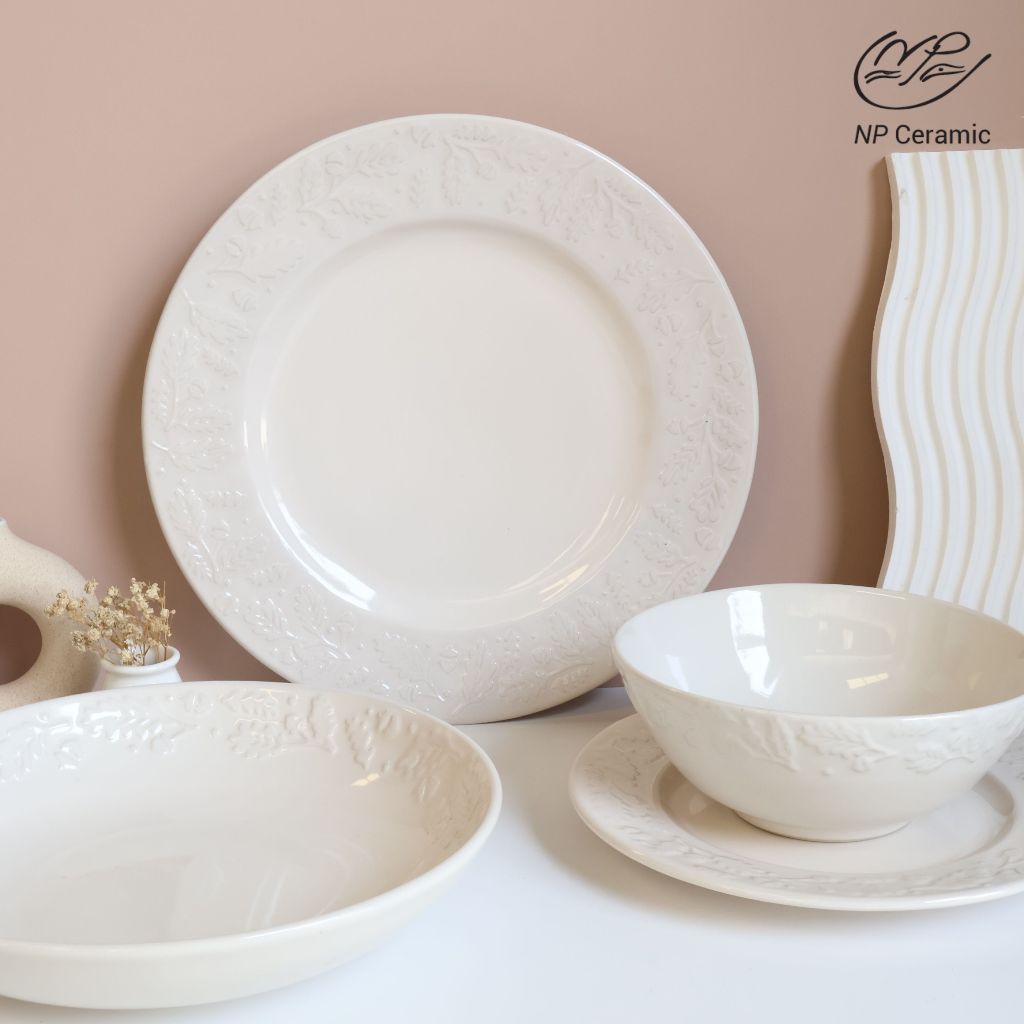 [ลดสูงสุด 80%] NP Ceramic จานเซรามิค ชุดจานชามลายเอคอร์น สวยหรู ดูแพง