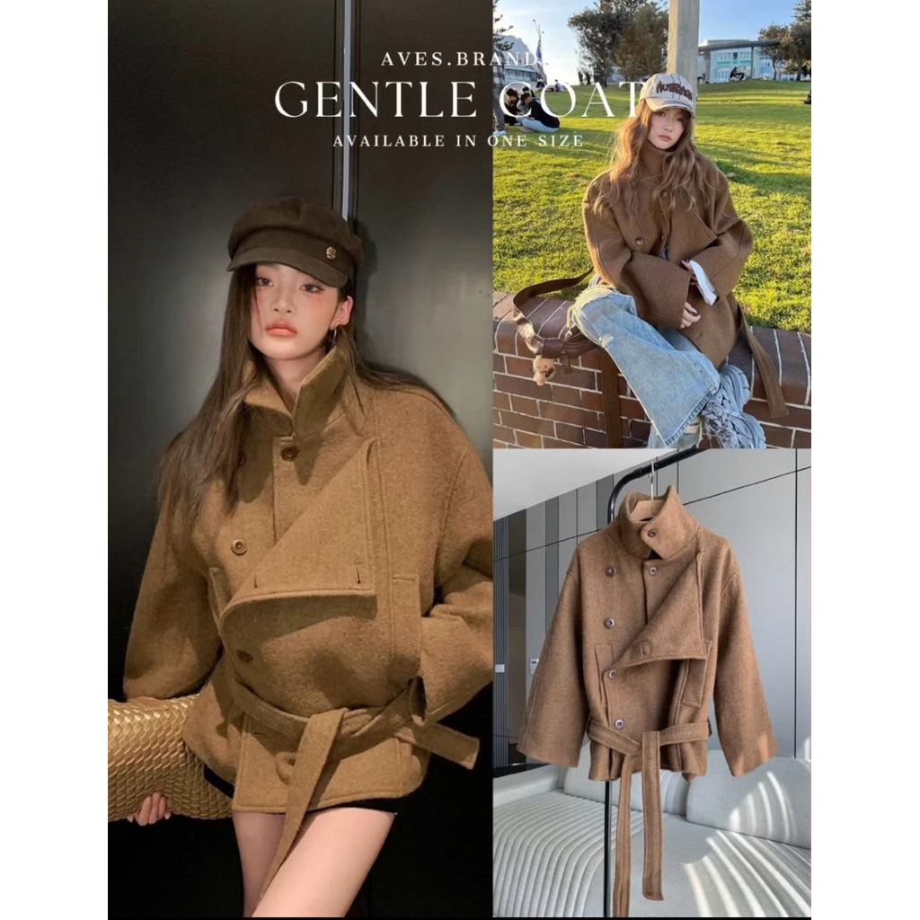 ส่งต่อ มือสอง AVES.BRAND GENTLE COAT เสื้อโค้ทผ้าวูลสีน้ำตาล