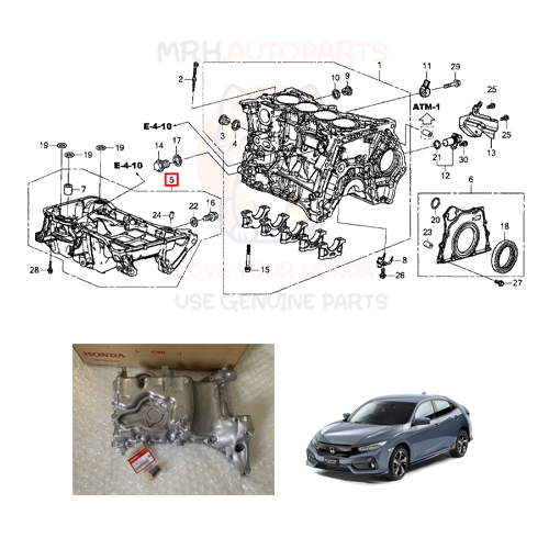 อ่างน้ำมันเครื่องพร้อมเกลียวกรองน้ำมันเครื่อง Honda CIVIC FC FK 1.5 TURBO 2016-2020 แท้ศูนย์