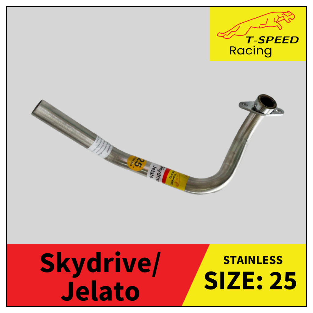 [ฟรีประเก็นปากท่อ] คอท่อ Suzuki Skydrive/ Jelato สแตนเลส 304/ เหล็กชุบ Size 25 mm.