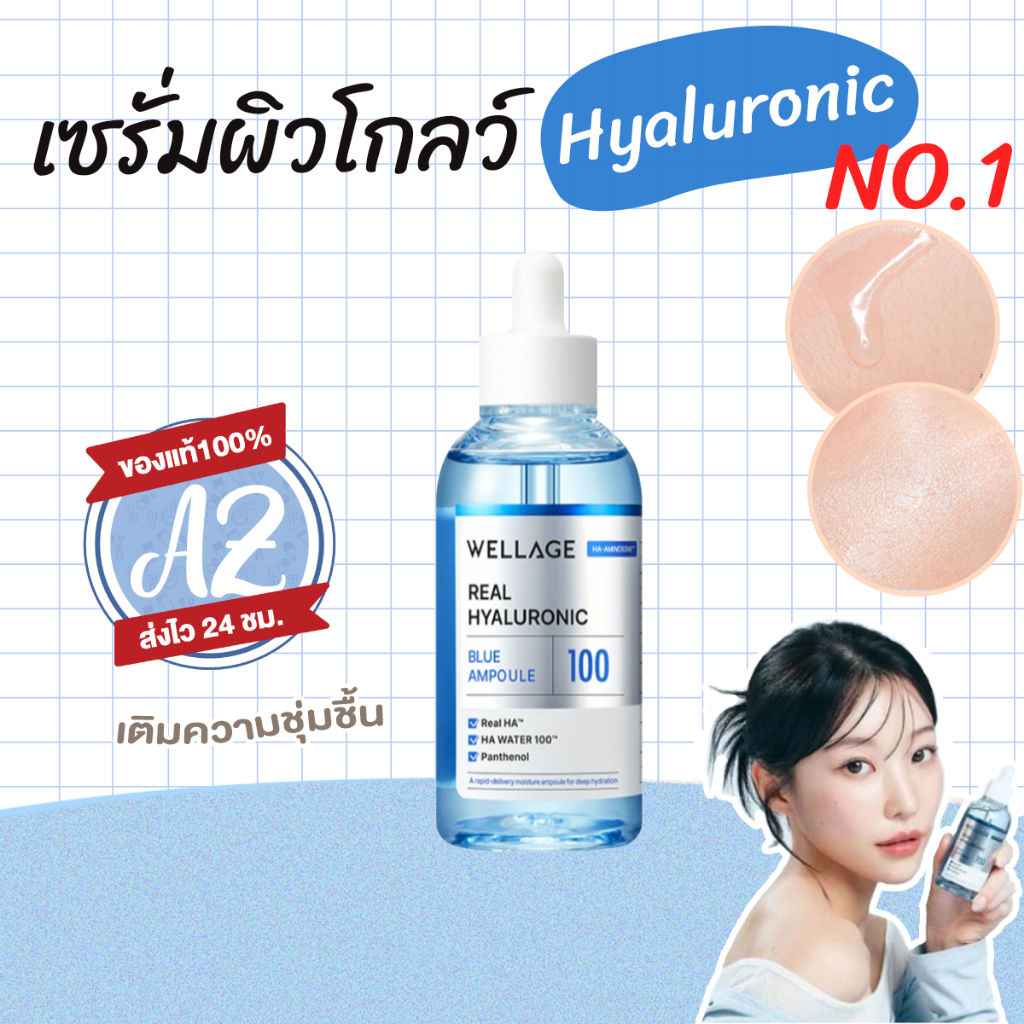 ของแท้📣 Wellage Real Hyaluronic Blue 100 Ampoule 60ml เซรั่มผิวชุ่มชื้น