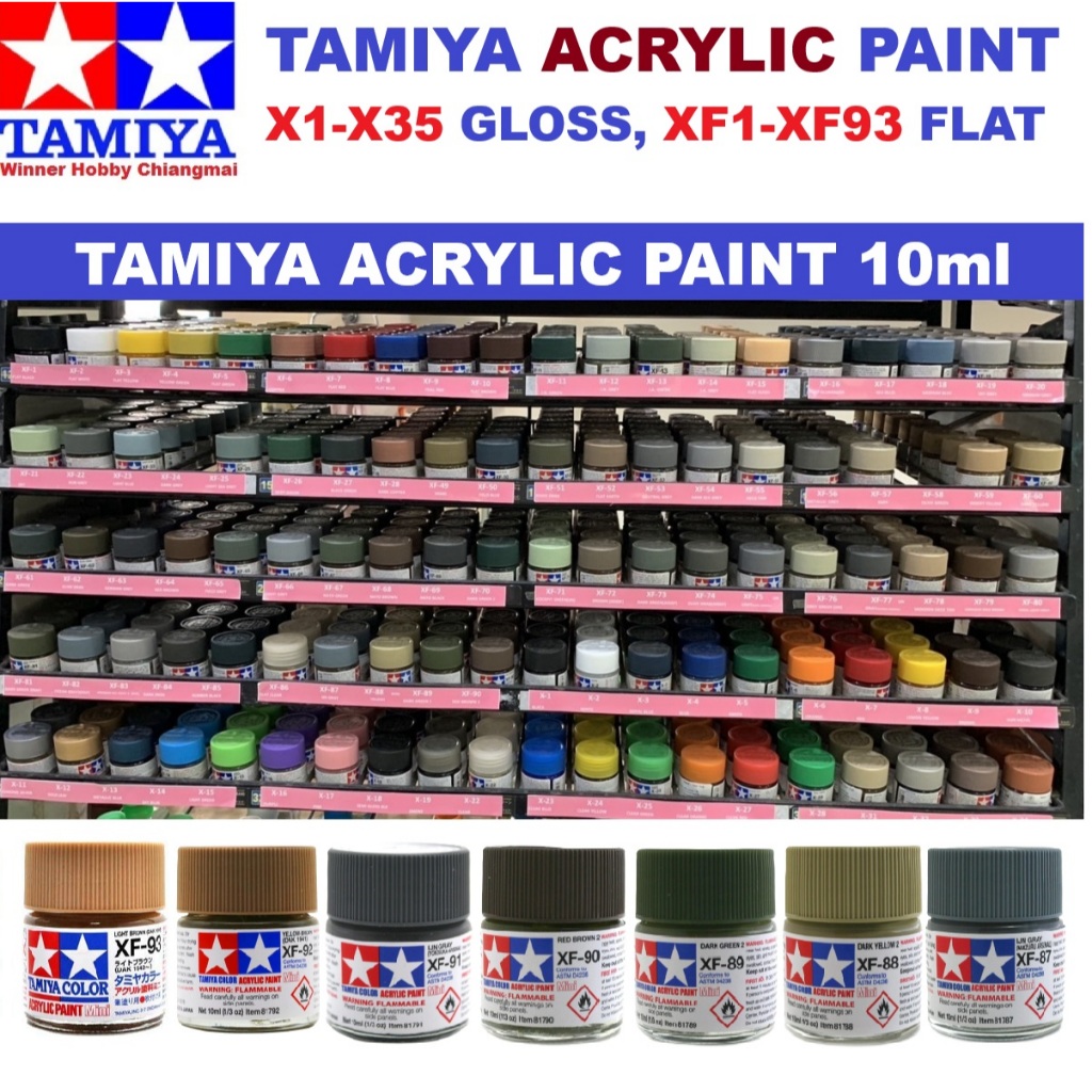 Tamiya Acrylic Paint X1-X35 Glossy , XF1-XF88 Flat สีโมเดลสูตรน้ำ Acrylic Model Paint Gundam Gunpla Color 10ml