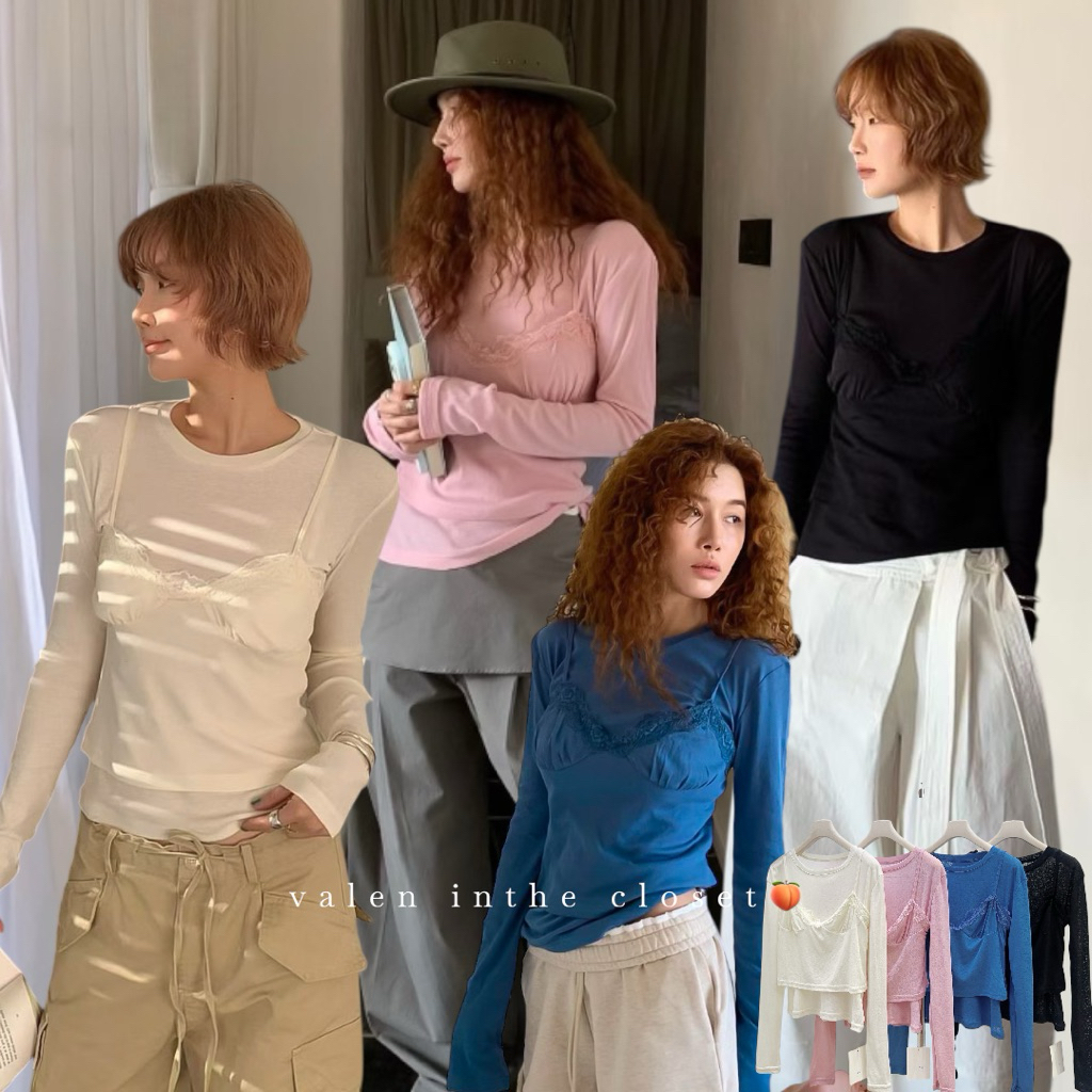 ส่งด่วน 🛵90157 𝗖𝗟𝗔𝗥𝗜𝗦𝗦𝗔 𝗗𝗨𝗢 𝗣𝗟𝗘𝗔𝗧𝗘𝗗 𝗦𝗘𝗧 เซตเสื้อ2ชิ้น เสื้อแขนยาว+สายเดี่ยวขอบระบาย