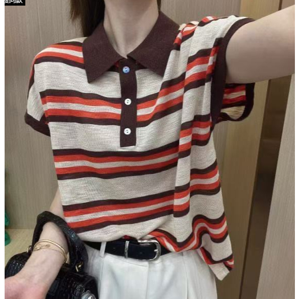 เสื้อโปโลลายทางฤดูร้อนใหม่ล่าสุด 2026 เสื้อแขนสั้นคอปก ทรงหลวม ปรับรูปให้ผอม ปิดหุ่นได้สวมใส่ได้ทุกโอกาส