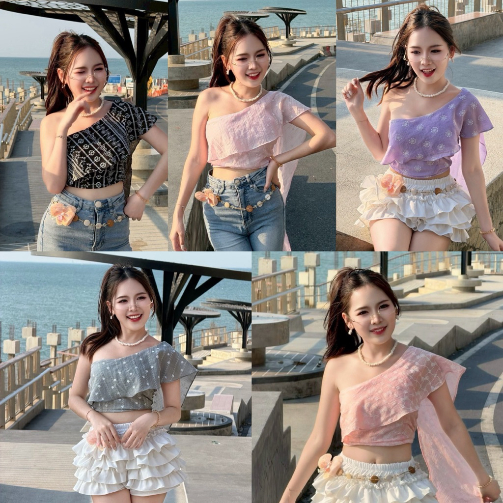 เสื้อสไบ ลายน่ารัก ด้านหลังสม๊อคยืดได้เยอะ  ช่วงอกมีซับในตัดเย็บสองชั้น ภาพนางแบบถ่ายจากสินค้าจริง