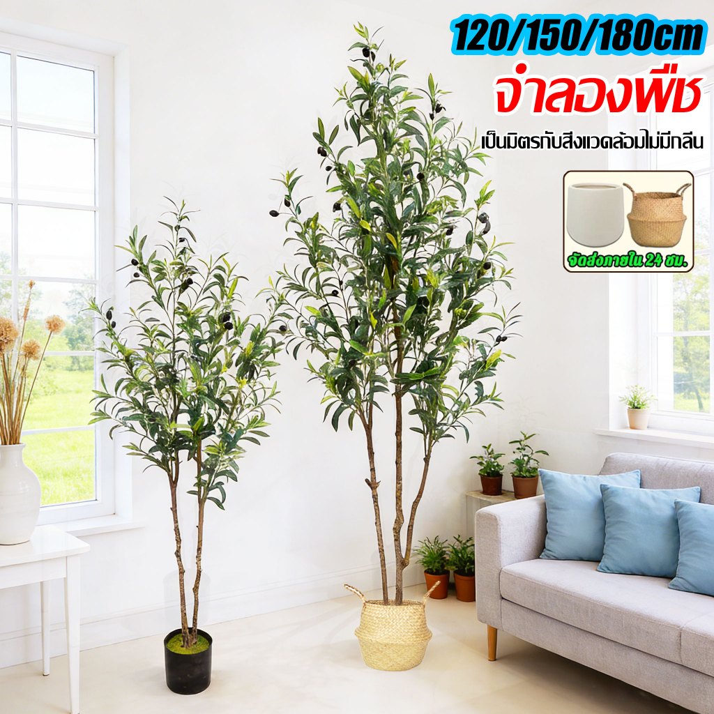🌸50ปีสีไม่ซีดจาง🌸 ต้นมะกอกปลอม ต้นไม้ปลอม ต้นไม้ปลอมใหญ่ 120/150/180cm ความจำลอง 99% สำหรับตกแต่งบ้านและสว