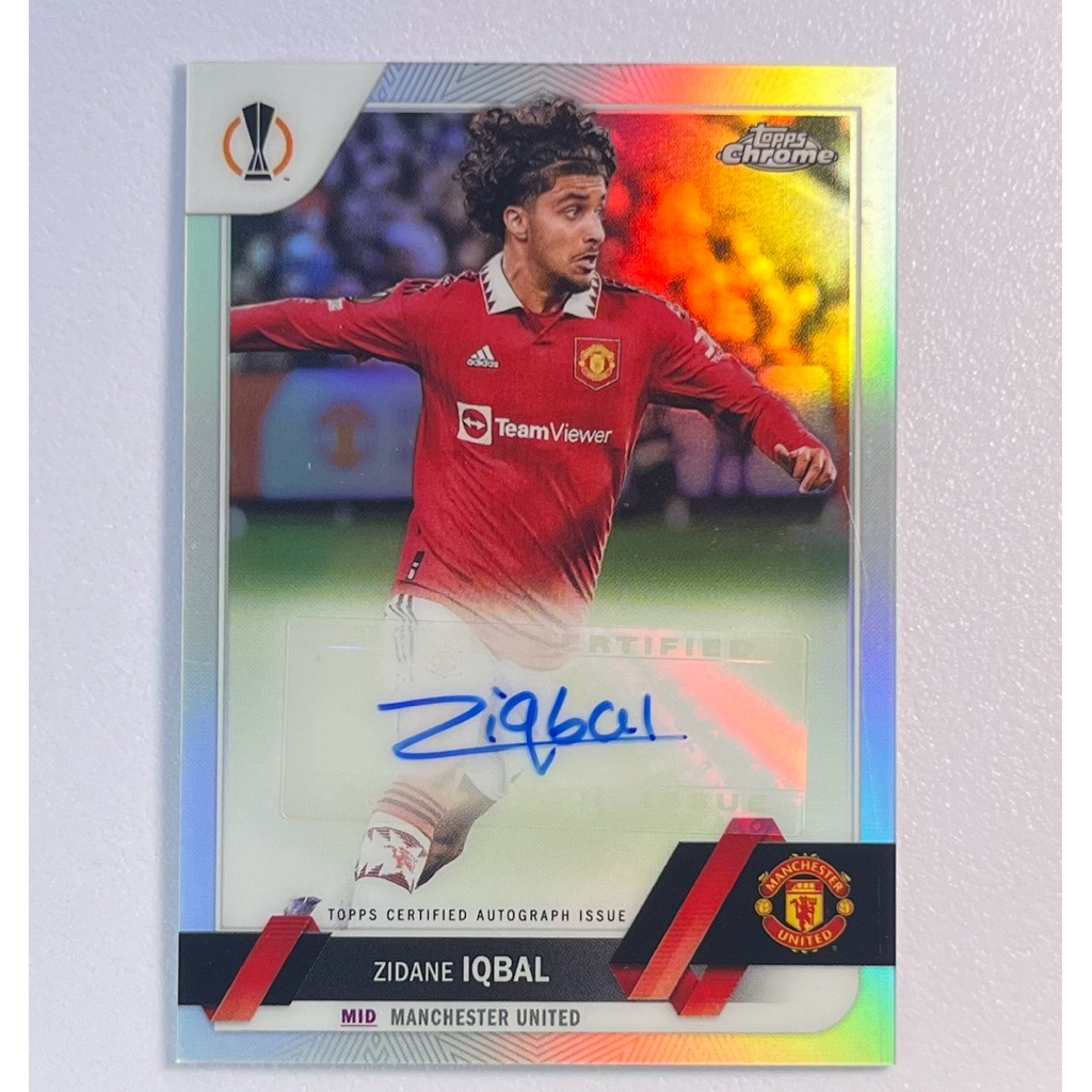 การ์ดฟุตบอลลายเซ็น 2022/23 Topps Chrome UEFA Club Competitions - Zidane Iqbal (Manchester United) | 