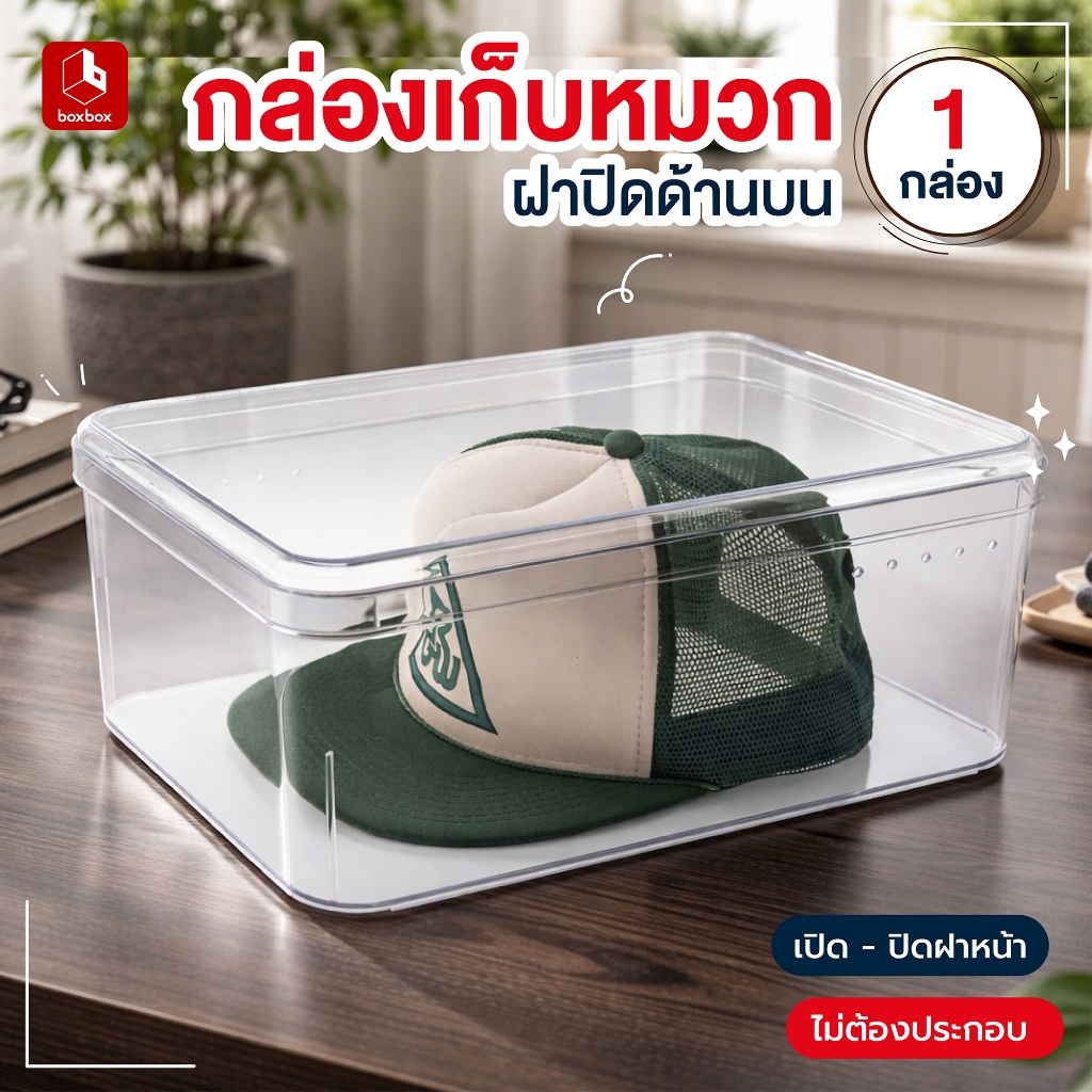 boxbox กล่องเก็บหมวก แพค 3 ใบ รุ่น No.885R3 / No.8855R3 กล่องพลาสติกใส เก็บหมวกวินเทจ มีรูระบายอากาศ