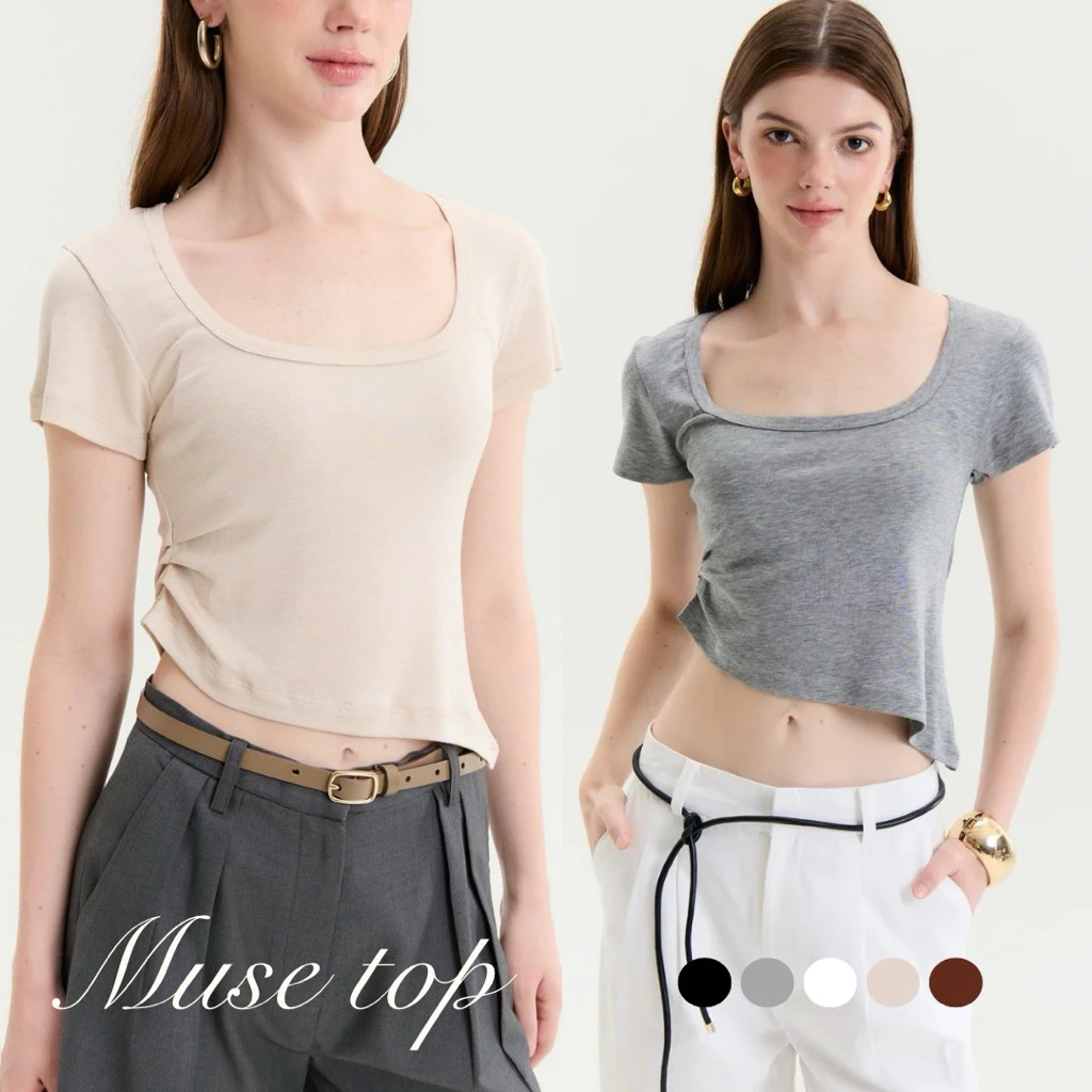 (5สี S-2XL) Muse top - เสื้อยืดย่นข้าง รุ่น T117 - Mesave