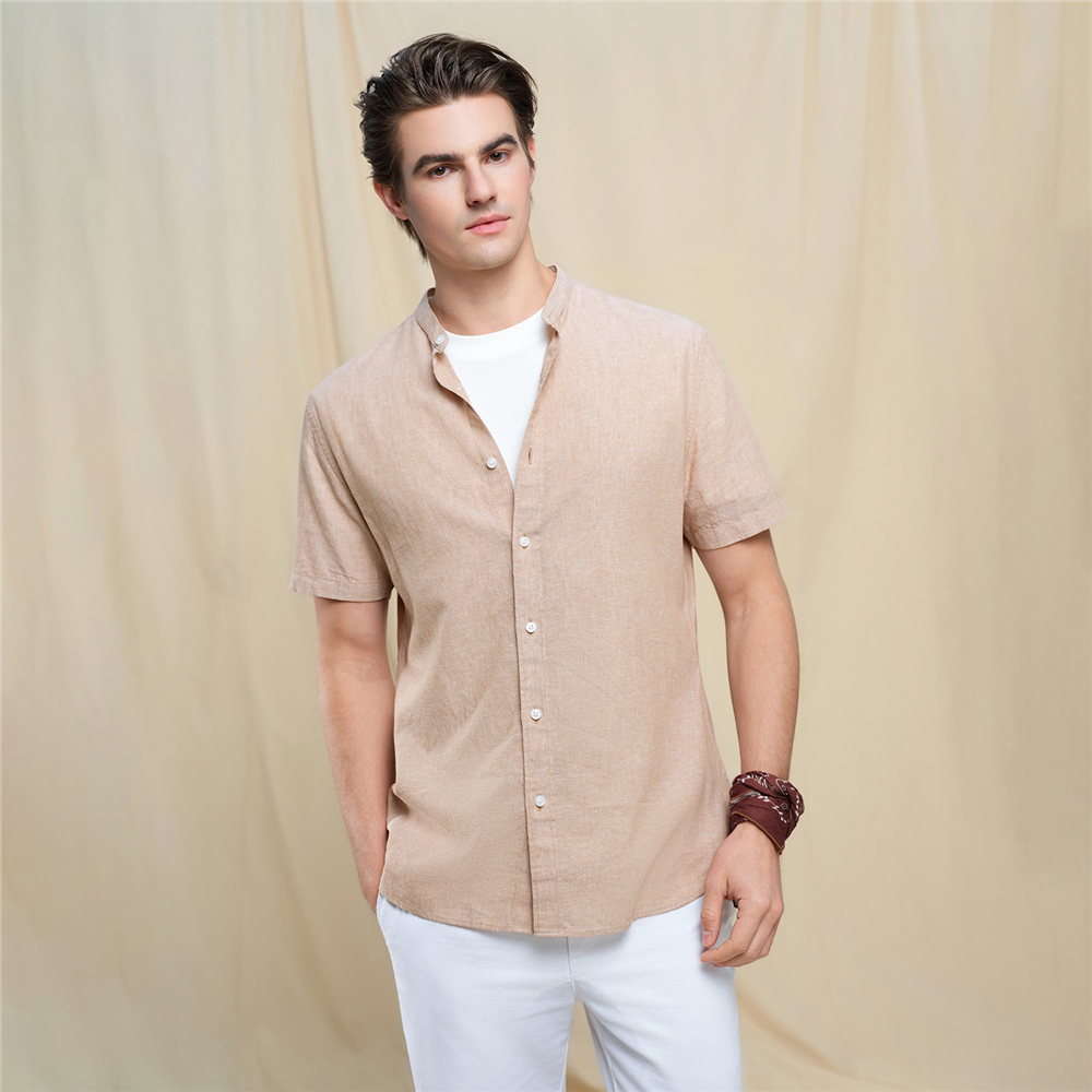GIORDANO เสื้อเชิ้ตผู้ชาย Men's Linen Cotton Slim Shirt 01046214
