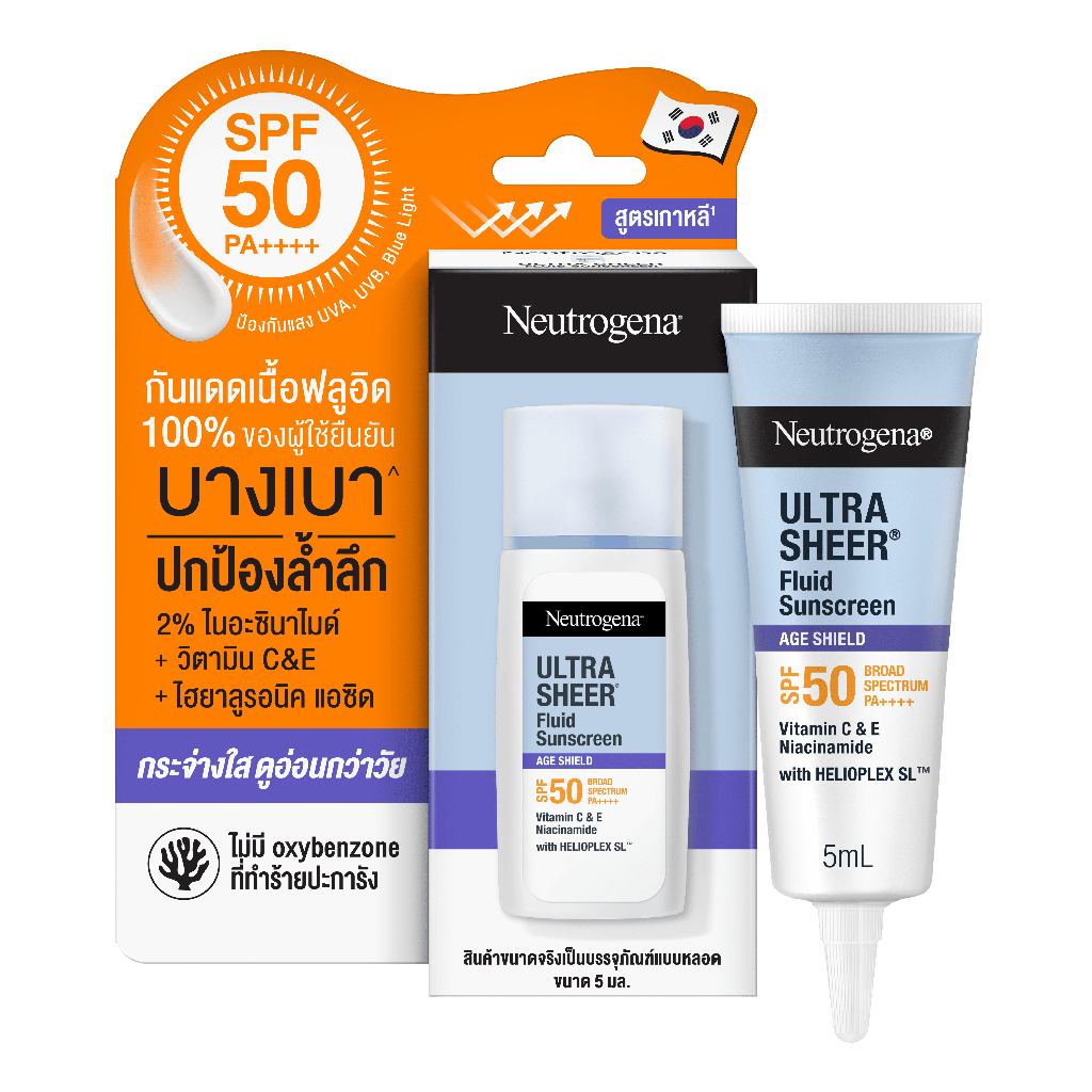 [Gift] นูโทรจีนา อัลตร้า เชียร์ ฟลูอิด ซันสกรีน เอจ ชีลด์ เอสพีเอฟ50 พีเอ++++ 5มล (สินค้าสัมนาคุณงดจำหน่าย)