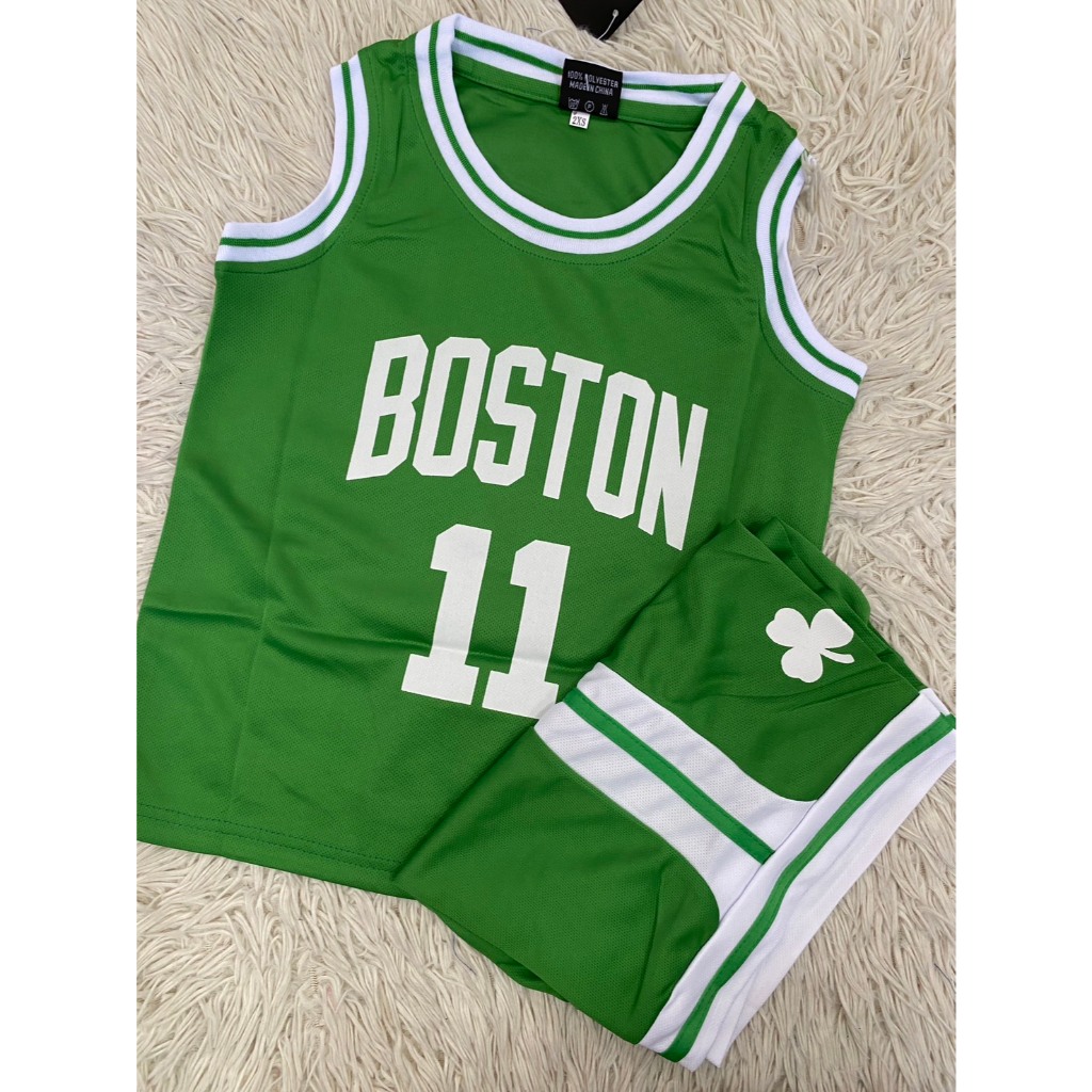 ชุดบาสเก็ตบอลเด็กสีเขียวเบอร์11สกรีนชื่อIRVING เสื้อ+กางเกง