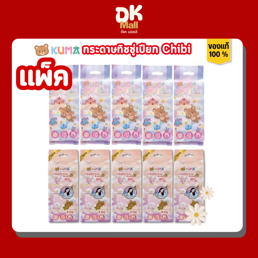 KUMA Chibi กระดาษทิชชู่เปียกคุมะ ชิบิ ขนาดมินิ 8 แผ่น/ห่อ 4ห่อต่อแพ็ค
