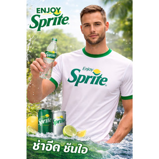 A003 เสื้อยืดคอกลม ขาวคอเขียว สกรีนลายSprite สดสวยเท่ เนื้ออ…
