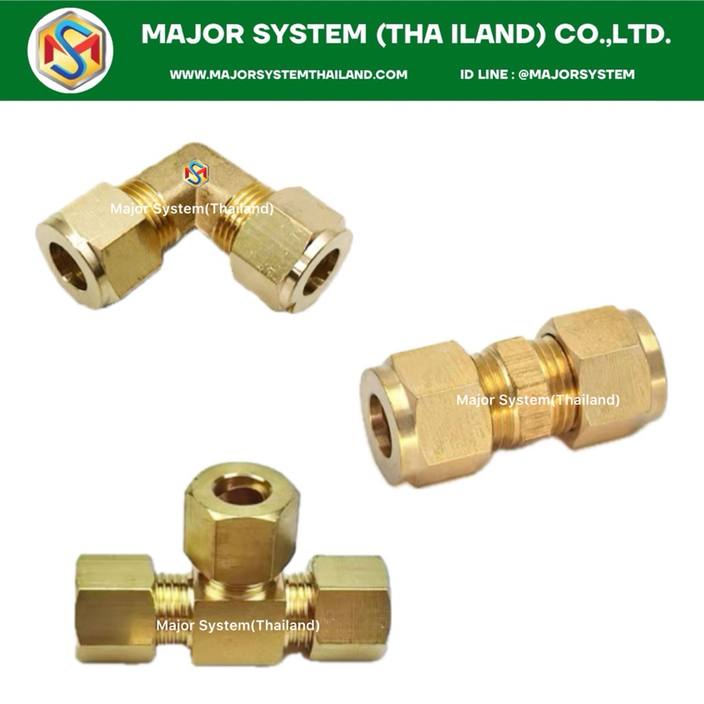 ข้อต่อตาไก่ทองเหลือง แบบใส่ท่อ 2 ด้าน ข้อต่อชนตาไก่ Brass Compression Union ข้อต่อตาไก่ทองเหลืองแบบใส่ท่อสองด้าน