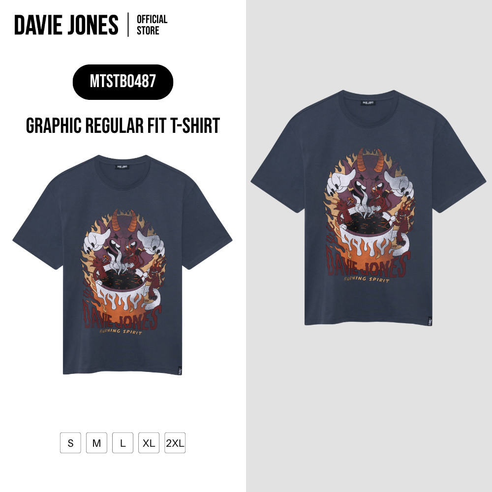 DAVIE JONES [BE FEARLESS] เสื้อยืดผู้ชาย Graphic Regular Fit T-Shirt สีเทา TB0487