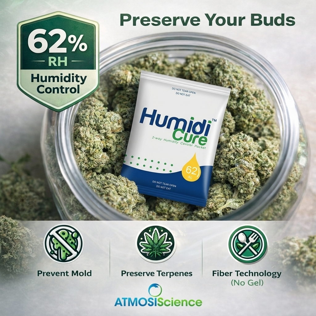 HumidiCure 62% RH แผ่นบ่มสมุนไพร ล็อคกลิ่น รักษา Terpene กันเชื้อรา (ไฟเบอร์ ไม่ใช่เจล)