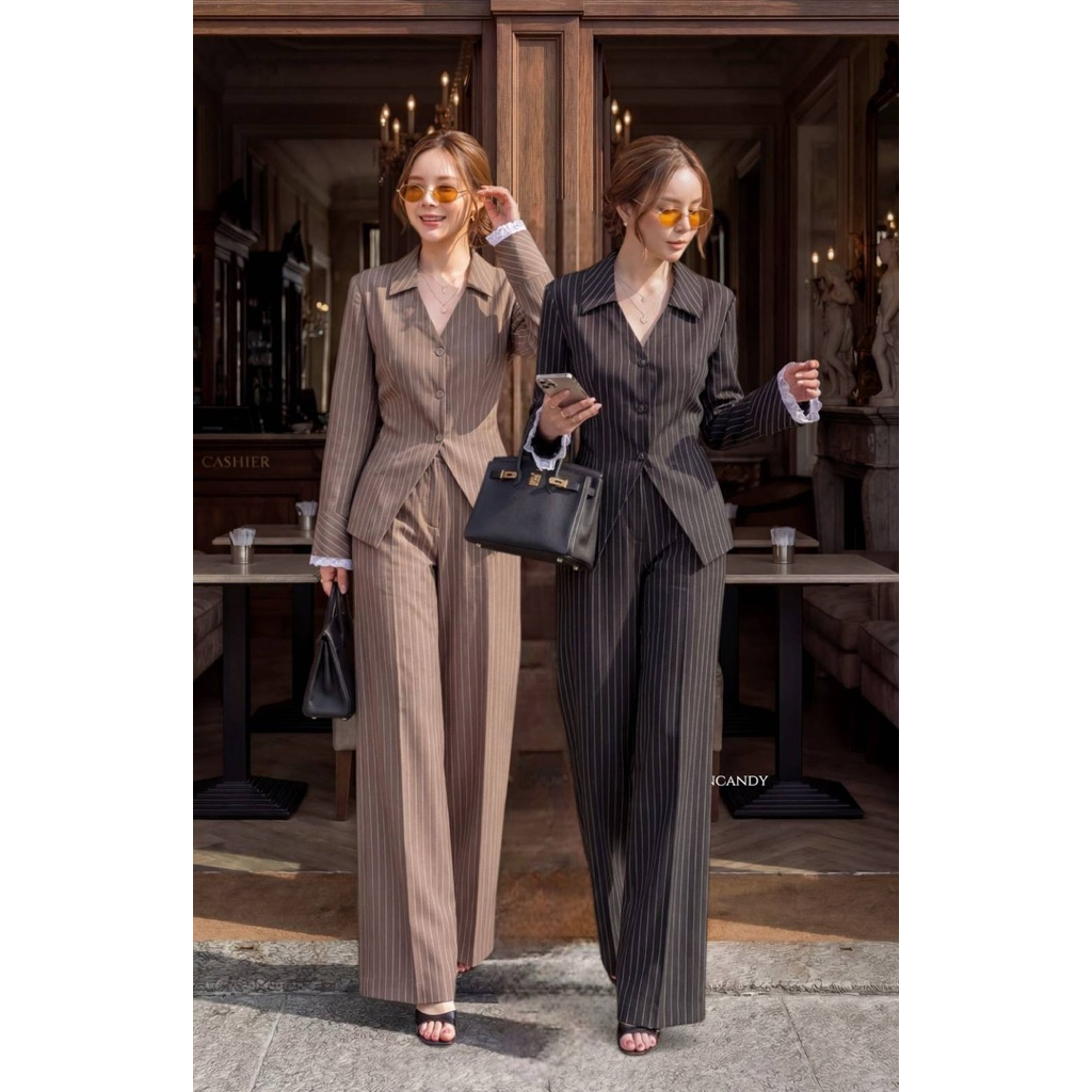 #Cotton Candy🍭set เสื้อสูทปลายแขนลูกไม้ New Ladda korea set