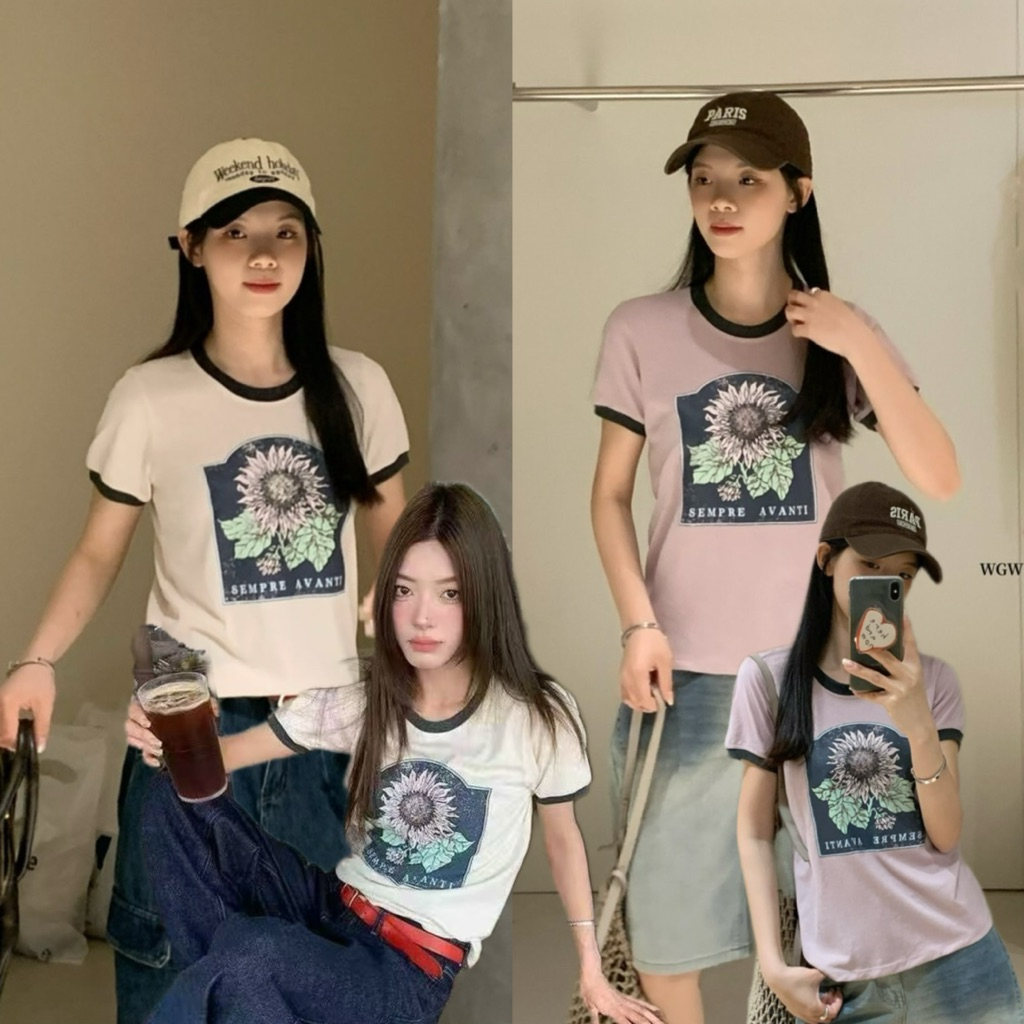 📍พร้อมส่ง📍8975 เสื้อแขนสั้นคอกลม สกรีนลายช่วงอก เนื้อผ้าดี งานสวย TAG:WG.WE 🇰🇷