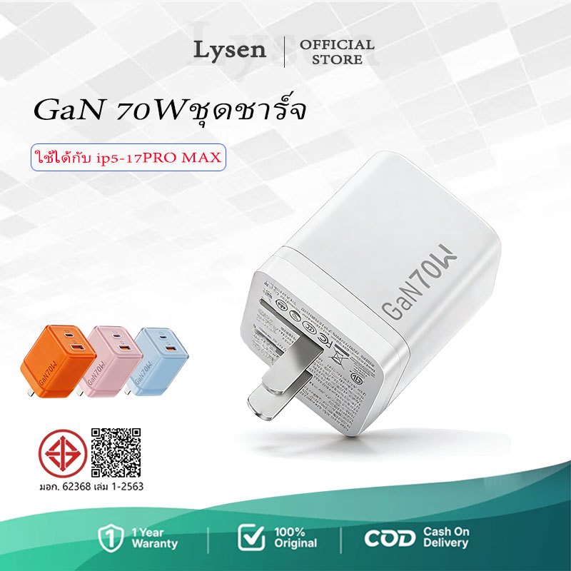 【หัวชาร์จเร็ว+สายชาร์จเร็ว】PD 70W GaN ชุดชาร์จ type-c Fastcharge type c to Cรองรับรุ่น I5-17 PROMAX