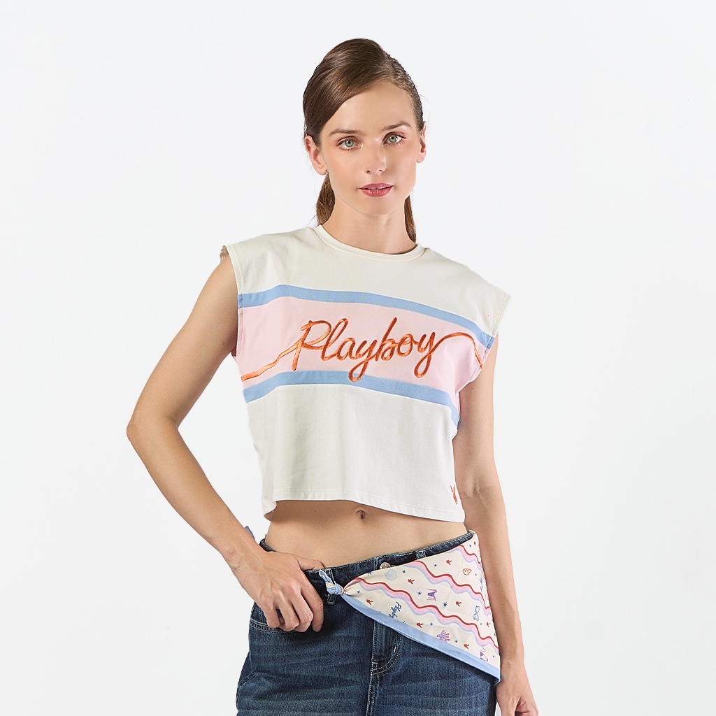 PLAYBOY VACATION TIME   เสื้อผ้าผู้หญิง/เสื้อ/เสื้อยืดสีขาว รุ่น P1WT262TF010OW