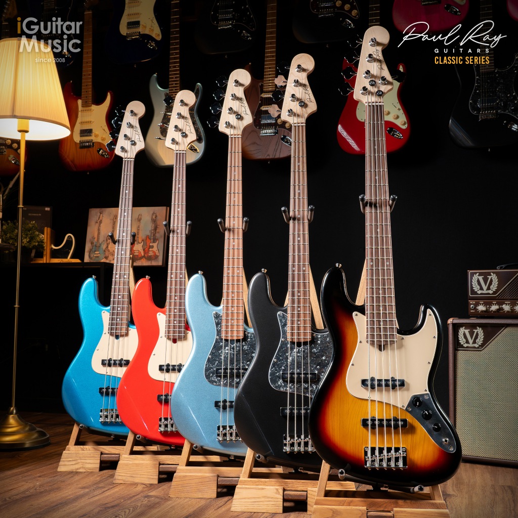 (ส่งฟรี)เบสไฟฟ้า 5 สาย Paul Ray Classic J5 Electric Bass คอดำ แถมฟรีกระเป๋า เซ็ตอัพพร้อมเล่น