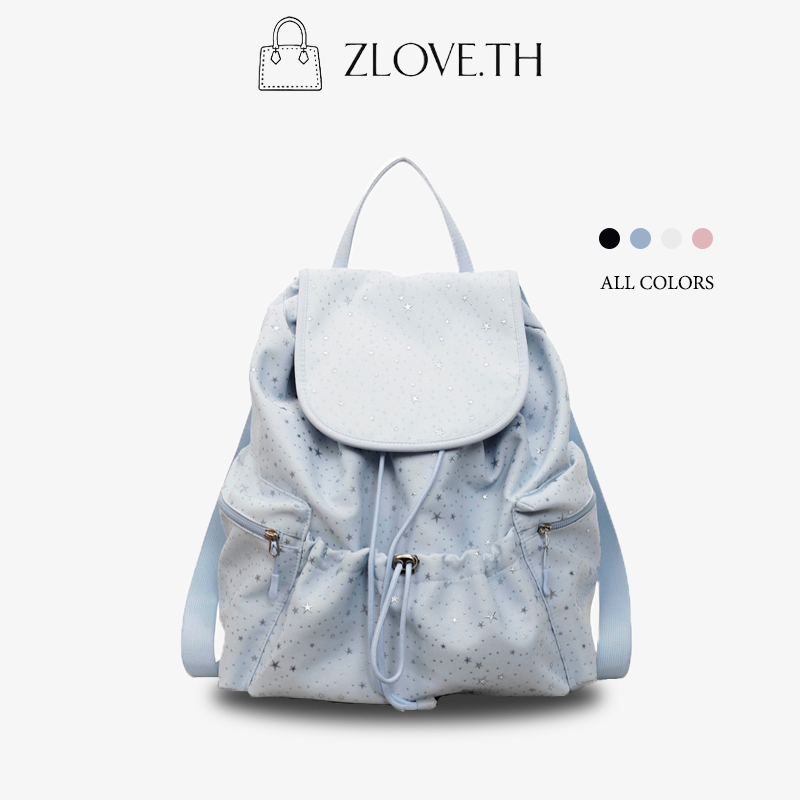 ZLOVE กระเป๋าเป้สาวลายดาว กระเป๋าเชือกดึงสะพายหลัง น้ำหนักเบากันน้ำ มีซิปข้าง สำหรับนักเรียนท่องเที่ยว 4 สี