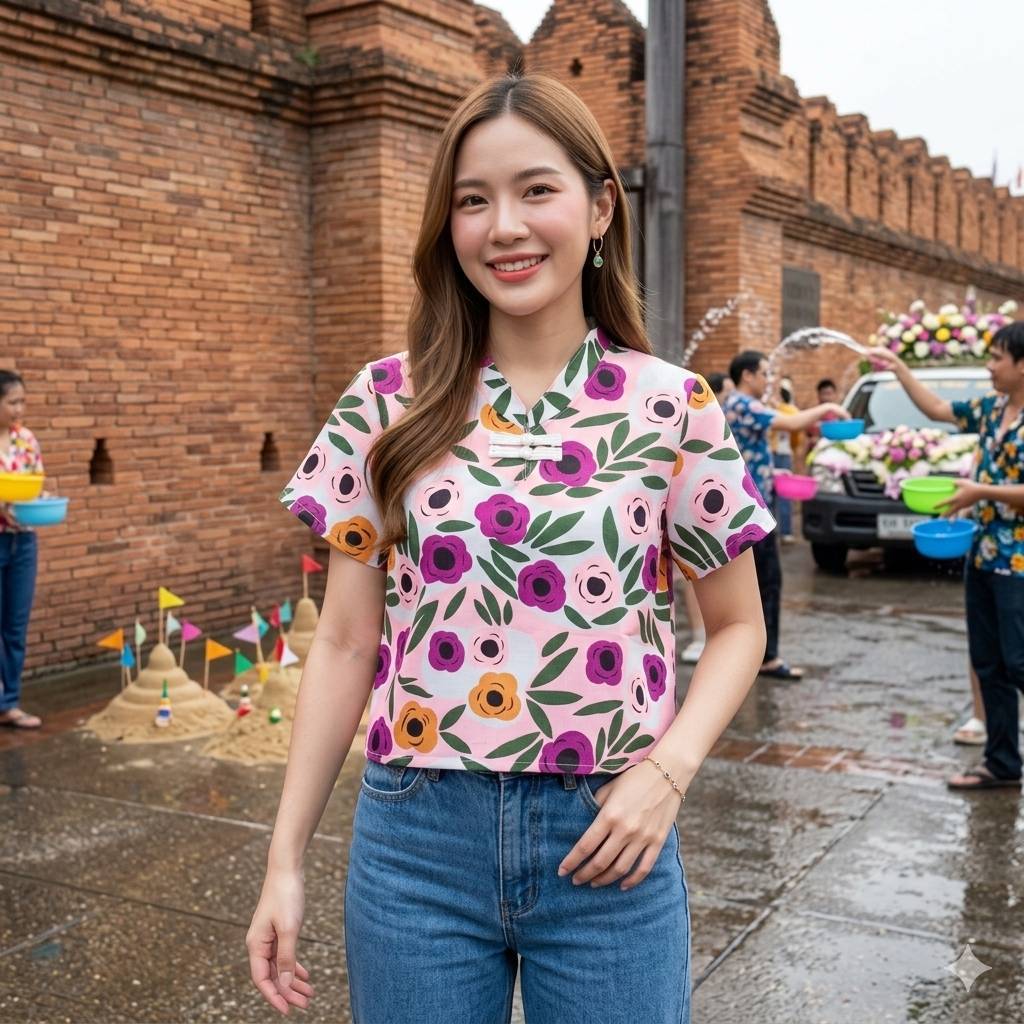 สงกรานต์2026 🇹🇭🇹🇭❤เสื้อผ้าฝ้ายเชียงใหม่   พื้นเมือง   ใส่ทำงานได้ ฟรีไซส์ มีบริการเก็บปลายทาง ขนาด 40 44