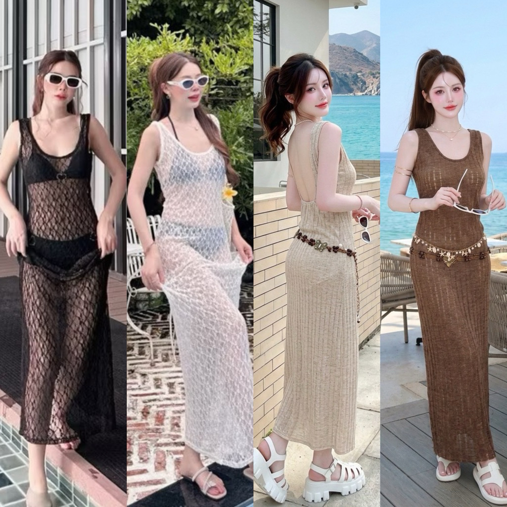Coco  Lace Classic Dress  เดรสยาวแขนกุด โชว์หลังตัวยาวซีทรูผ้าลูกไม้ ป้าย Sheeny ชุดใปคาเฟ่ ชุดไปทะเล by Lamoon apparel