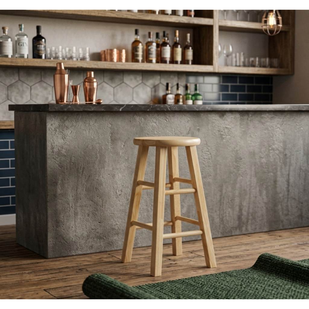 PJ wood เก้าอี้บาร์ 24 นิ้ว เก้าอี้สตูลสูง เก้าอี้ไม้แท้ 24" High Bar Stool
