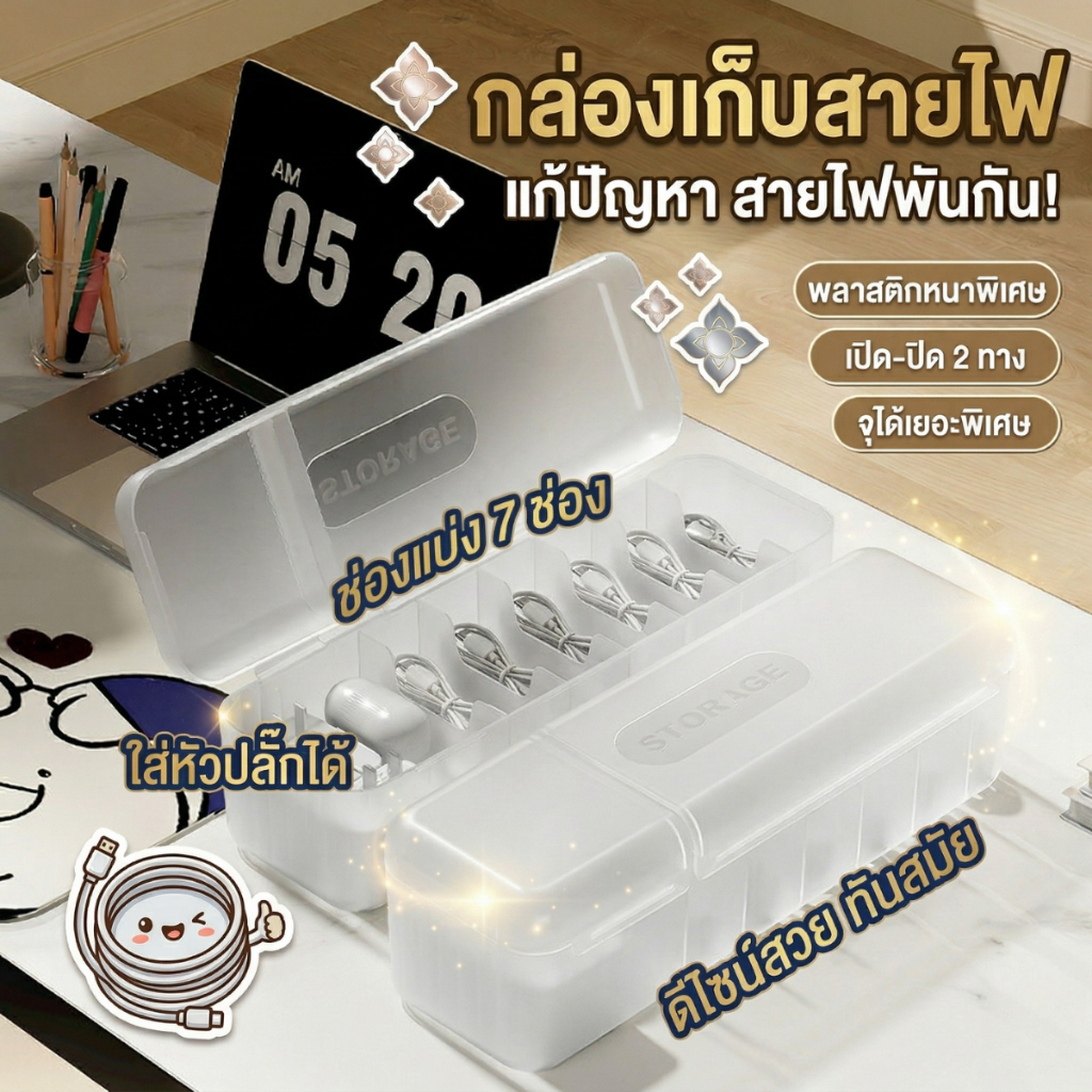 ส่งด่วน  พร้อมส่งจากไทย กล่องเก็บเครื่องประดับ กล่องพลาสติก 7ช่อง เก็บสายชาร์จโทรศัพท์มือถือ กล่องอเนกประสงค์ แบบพกพา