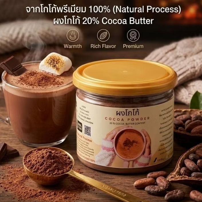 ผงโกโก้แท้ 100 % 120 กรัม​ Natural Process  Tak Origin - MaSoTa จากเมล็ดโกโก้ที่ปลูก​ใน​พื้นที่​จังหวัด​ตาก​