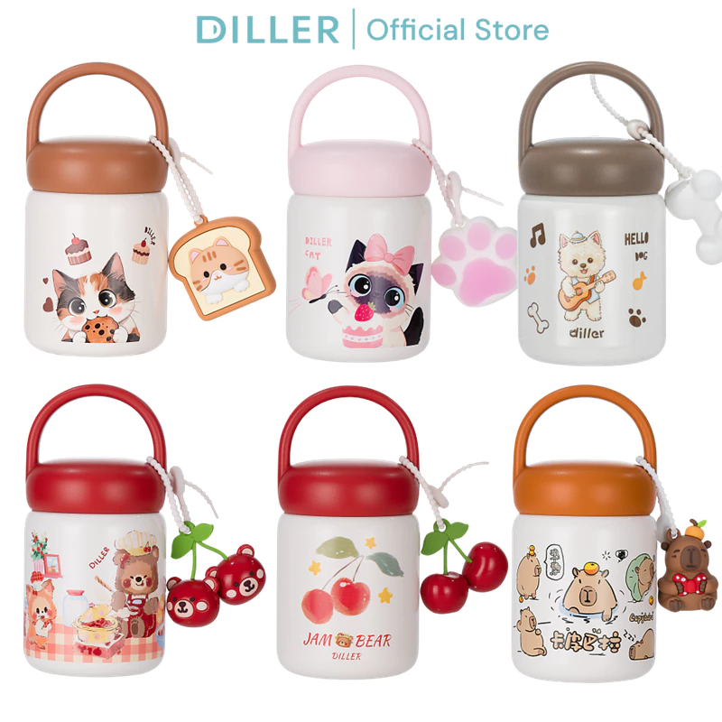 Diller เซรามิค liner สแตนเลส Mini กระติกน้ําสูญญากาศ Thermos ดื่มขวดน้ําน่ารัก 200ml D240576