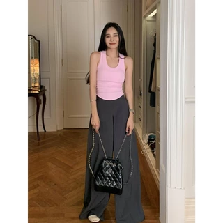 MUDO เสื้อสายเดี่ยวคอยูผู้หญิง ทรงกระชับดูผอม ผ้าถักนุ่มสบายยืดหยุ่นดี สีพื้นเซ็กซี่เข้ากับทุกชุด #9026