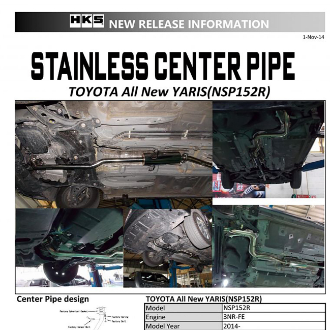 ท่อไอเสีย HKS แท้ รุ่น Center Pipe (ท่อกลาง) Toyota Yaris(3NR-FE/3NR-FKE) /มีใบเซอร์รับประกัน
