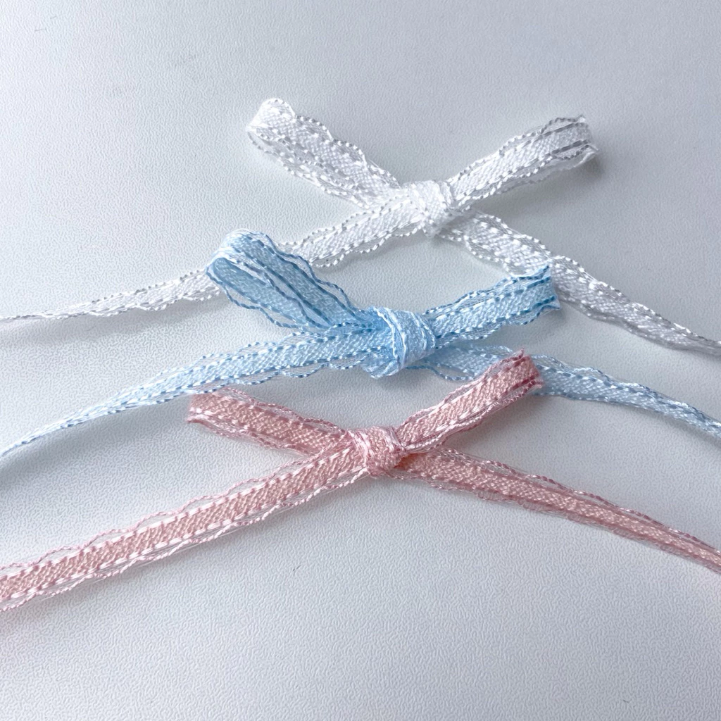 ♡ พร้อมส่ง | (5 หลา) Ribbon โบว์ ริบบิ้น โปร่ง ขอบหยัก ขนาด 7 mm / 0.7 cm