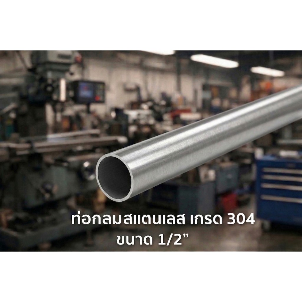 ท่อกลมสแตนเลส เกรด 304 ขนาด 1/2" หนา 1.2 mm ยาว 50-200 cm สแตนเลสแท้ ป้องกันสนิม ทนทาน